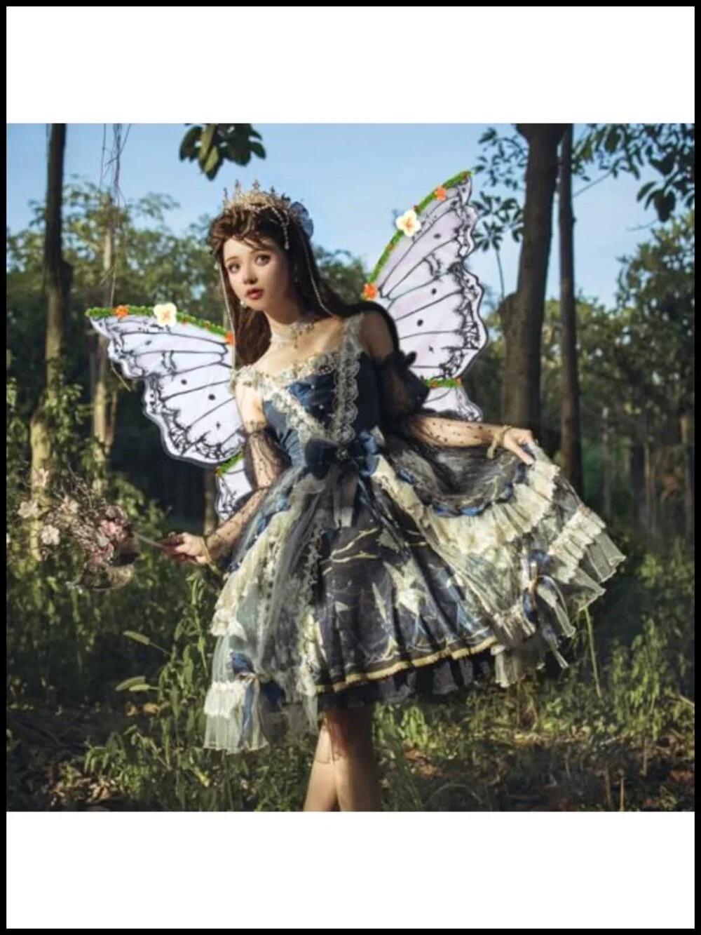 Fairy Wings Adult Costume Set with Star Wand Halloween Party Organza